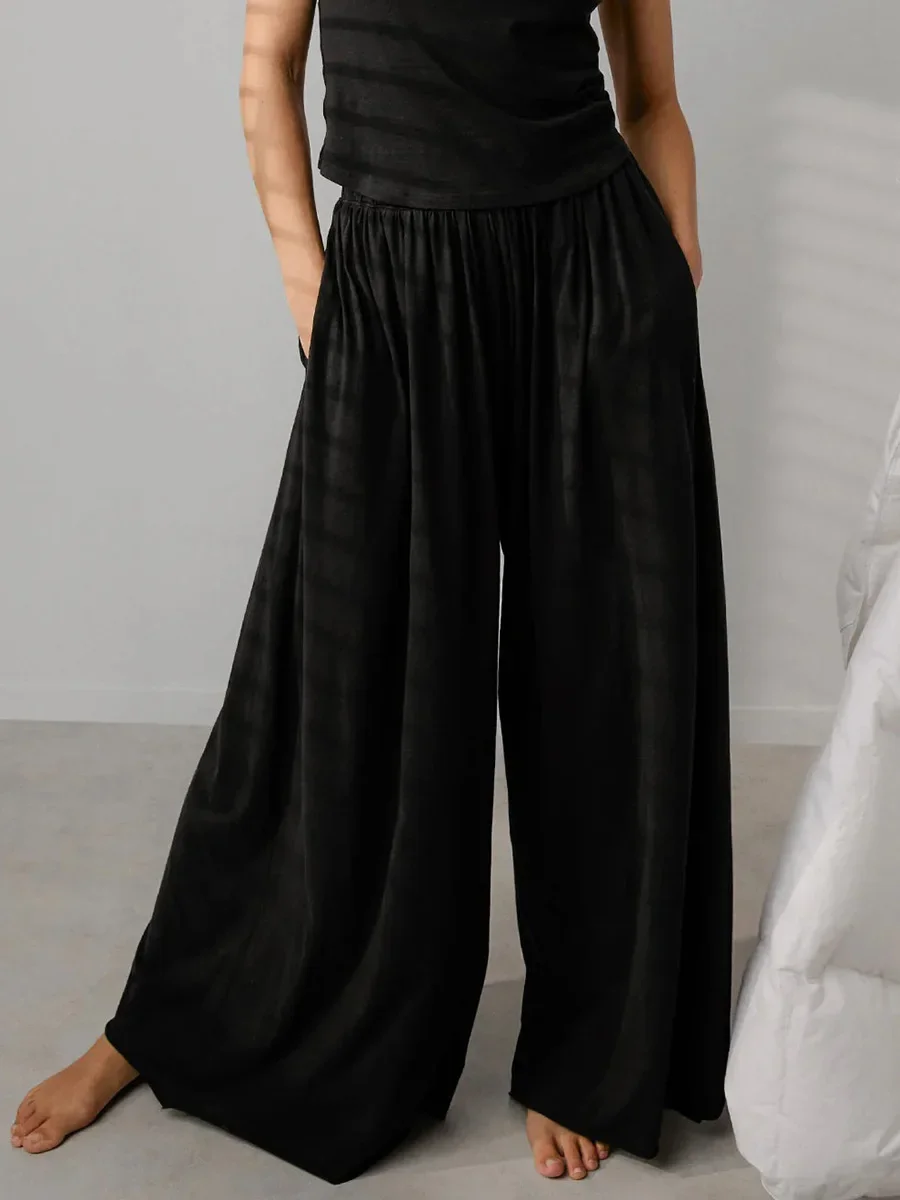 Fmxires 2025 New Autumn New Loose Pants Women's Fashion Hanging Wide Leg Pants Solid Color Casual Trousers