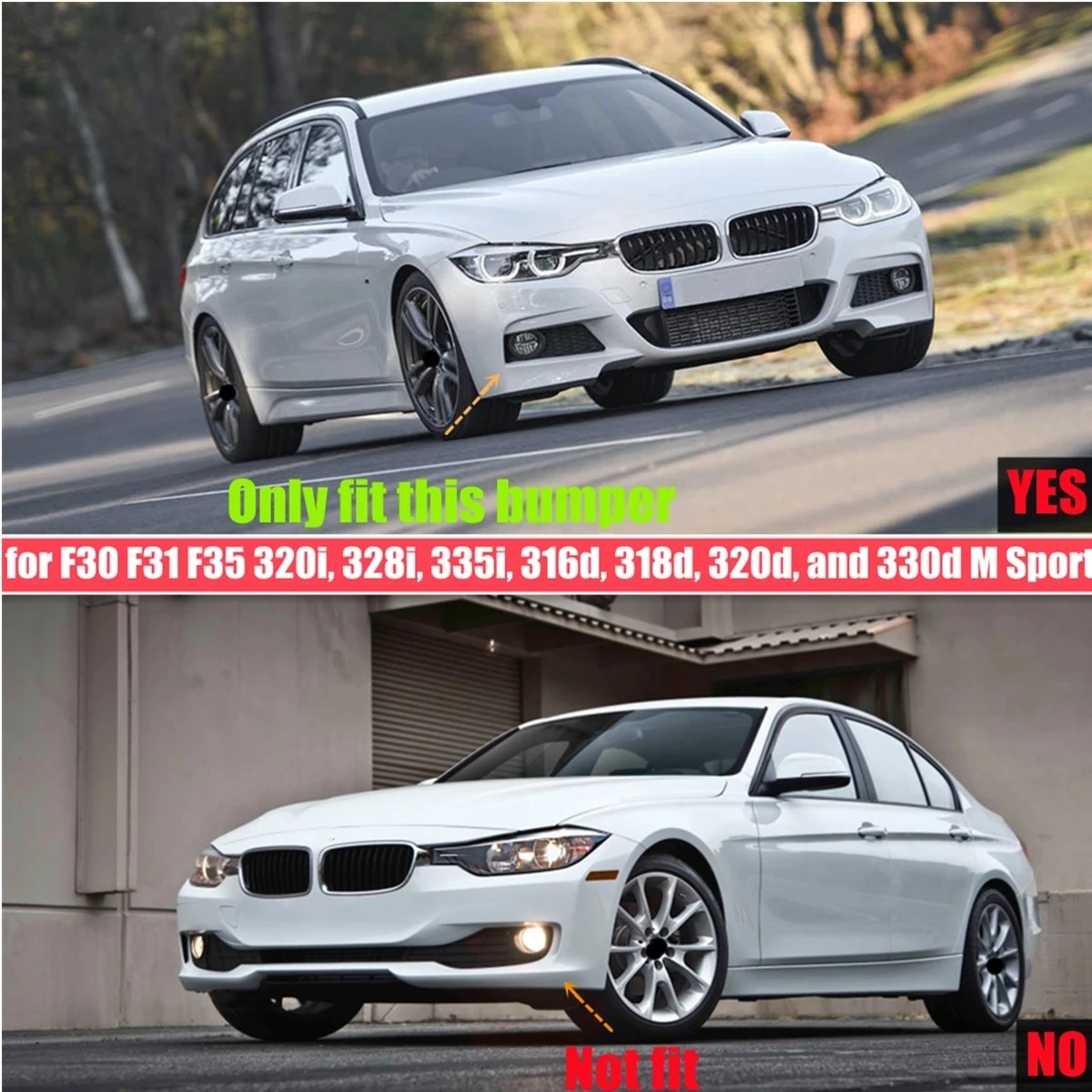 لسيارات BMW F30 F31 M Sport 2012-2019 الجبهة حافة مصد السيارة الفاصل Canards المفسد 1 زوج سيارة الضباب مصباح الحاجب غطاء إطاري مصبغة