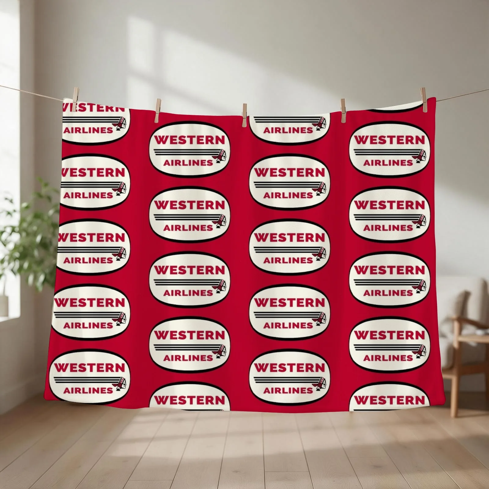 Western Airlines Throw Blanket Soft Plaid Sleeping Bag Decoratives Shaggy Blankets
