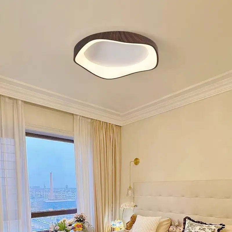 Bedroom Light LED Ceiling Light Retro Walnut Pattern Master Bedroom Study Light Simple Japanese-style Wabi-sandy Wind Lamp