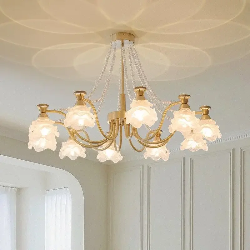 American style flower living room pendant lamp French style retro bedroom dining room glass light luxury main lighting fixture