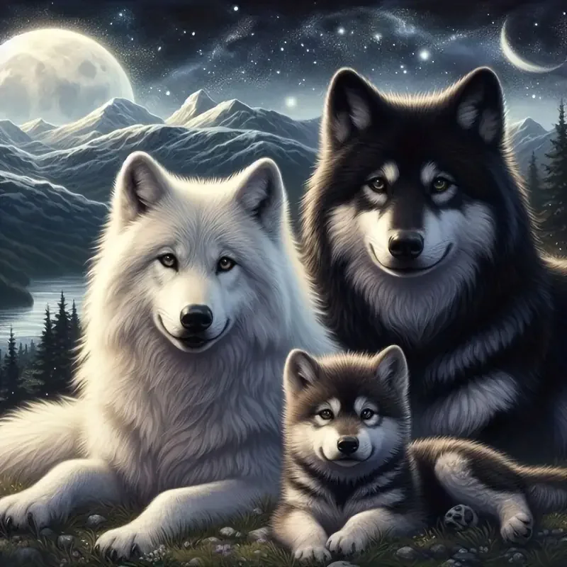 RUOPOTY DIY 5D Full Round/Square Diamond Painting Animal Wolf Family Embroidery Kit Modern Craftsmanship Indoor Wall Decoration