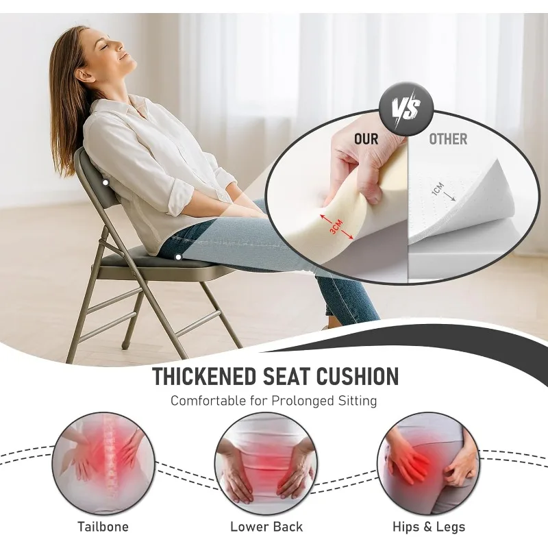 6 Pack Grey Folding Chairs with 3cm Padded Cushion and Back, Metal Folding Chair with Pu Leather, Commercial Foldable Chairs for