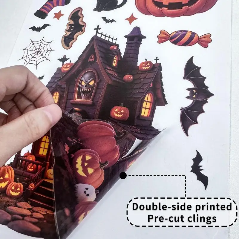 Halloween Window Static Clings 1/2/4/6/8 Sheets Removable Glue-Free Static Stickers for Party Home Decor