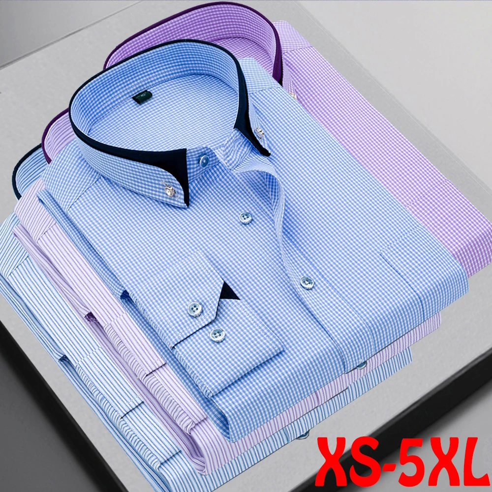 Men\'s Fashion Business Shirt Long Sleeve Slim Striped Shirt Simple Formal Shirt