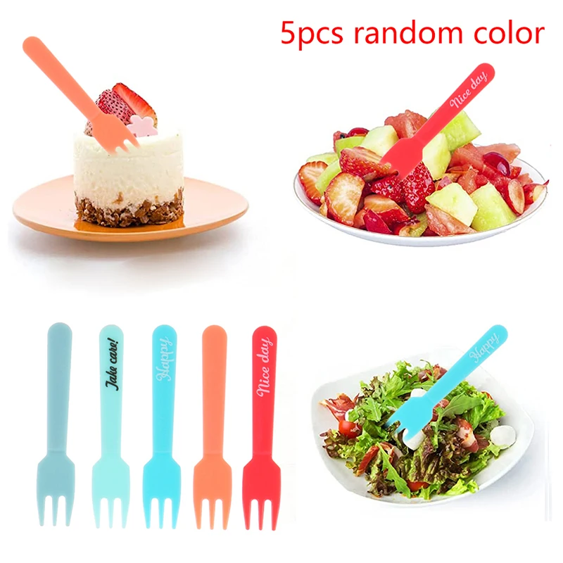 5Pcs Colorful Plastic Fruit Fork Mini Cartoon Children Snack Cake Dessert Food Fruit Pick Toothpick Bento Lunches Party Decor