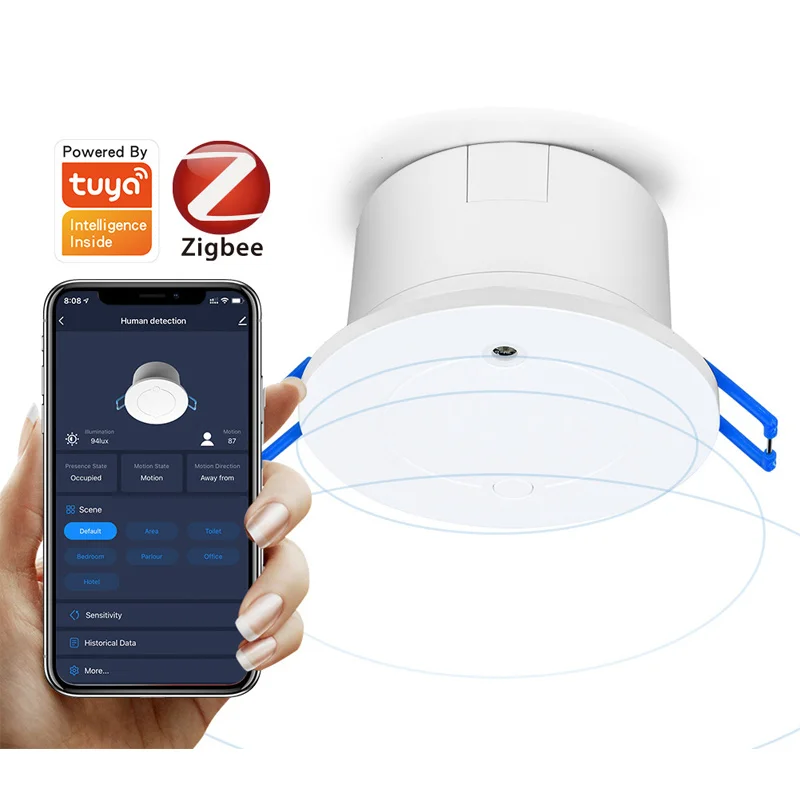 

Smart Zigbee Home Ceiling Human & Light Sensor Tuya WIFI Human Presence Wave Radar Motion Detection APP Alarm Control Fashion