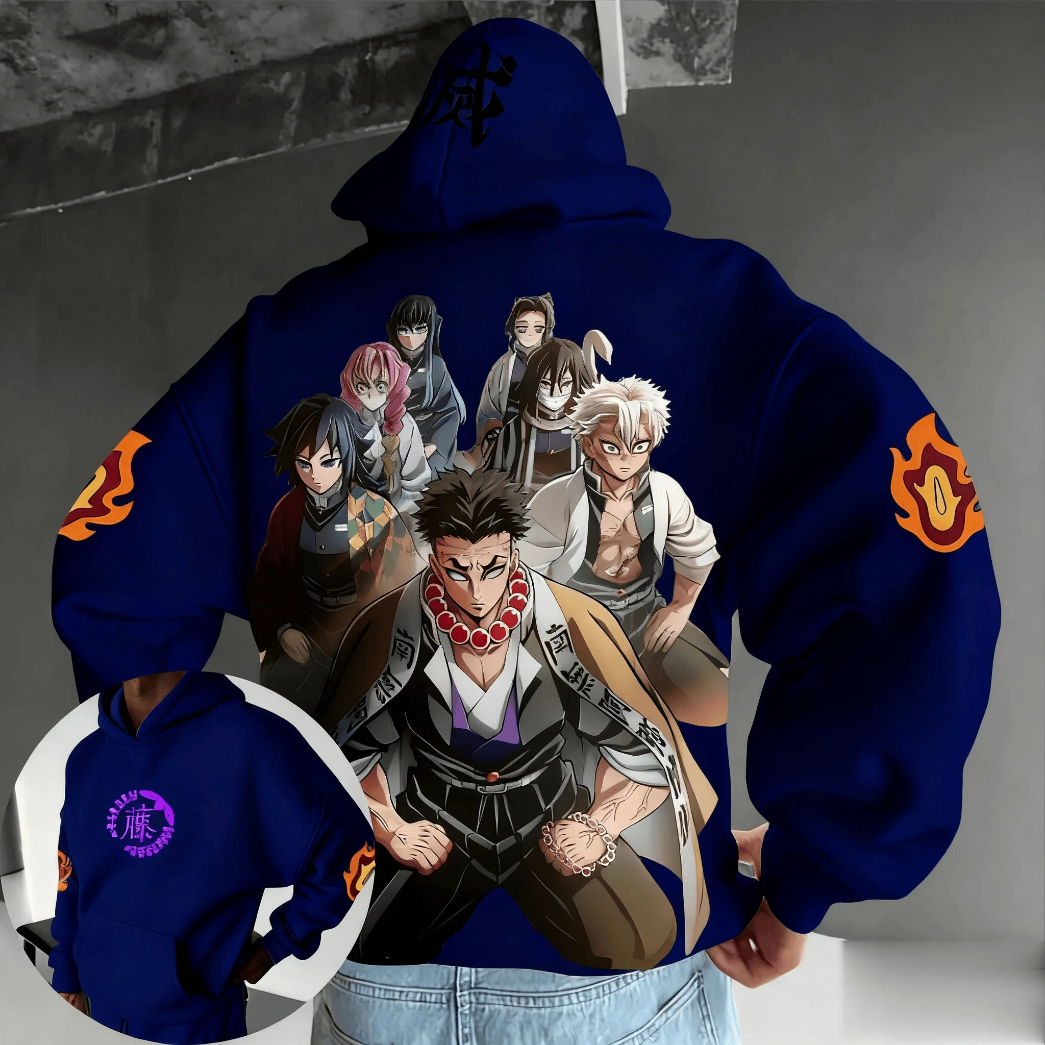 特大アニメパーカー男性女性デーモンスレイヤープリントプルオーバースウェットシャツ秋冬ジャケットストリートカジュアルフード付き Y2k トップス