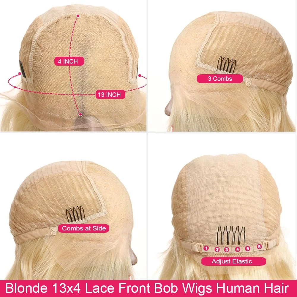 613 Honey Blonde Short Bob Wig Straight Lace Front Human Hair Wigs Colored 13x4 HD Transparent Lace Frontal Wig Preplucked