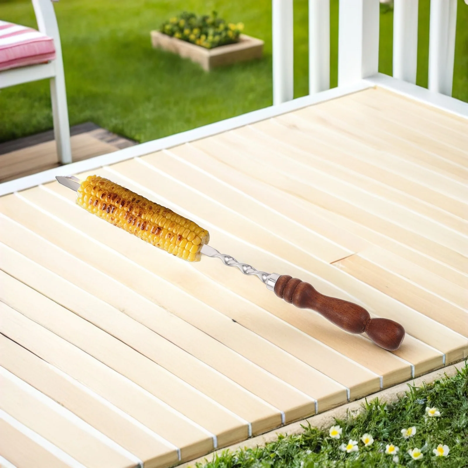 

Stainless Steel Grilling Skewers Set Flat Design Prevents Food from Spinning Easy to Use for Outdoor Bbq 12 Inch