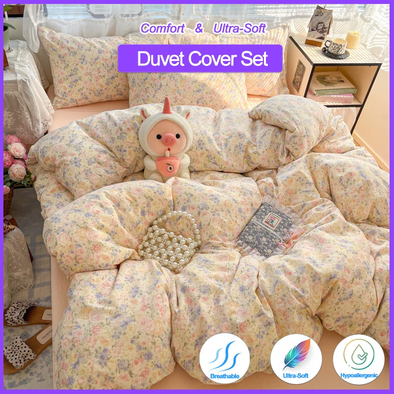

Ultra-Soft Floral Duvet Cover Set with 2 Pillowcases, Breathable Hypoallergenic Bedding Set, Comfort & Stylish Cozy Quilt Cover