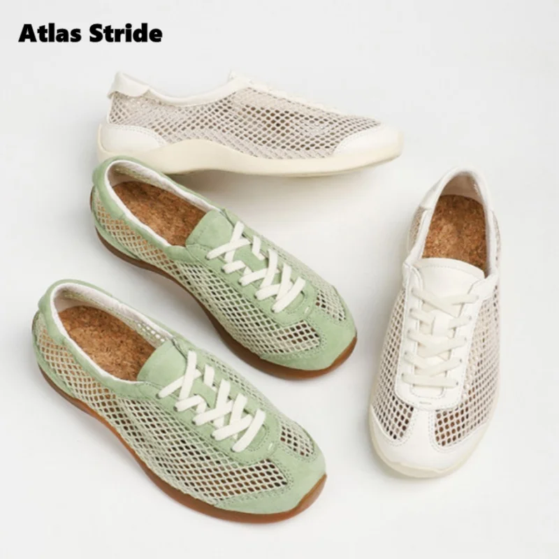 

Mesh Sneakers Full Mesh Holes Cork Insole Retro Round Toe Suede Trim Soft Sole Breathable Casual Daily Summer Walking Shoes