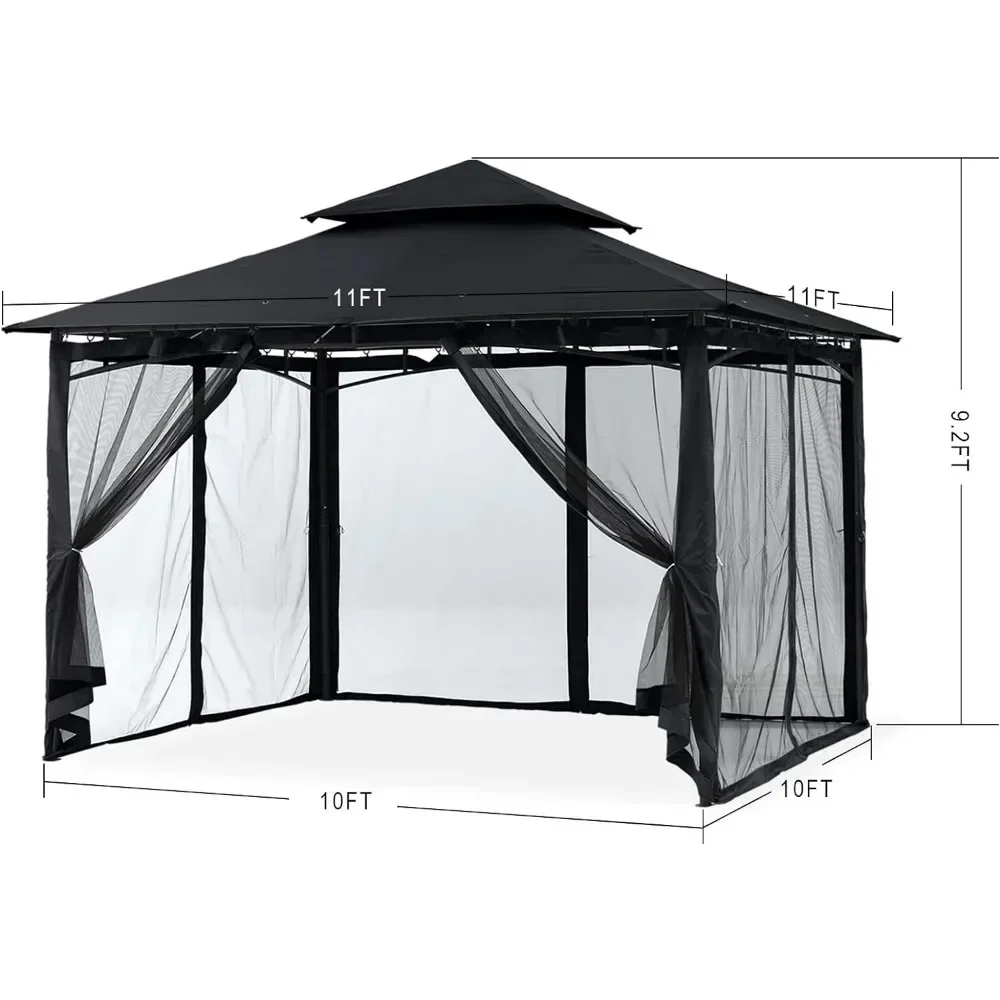 Outdoor Garden Gazebo for Patios with Stable Steel Frame and Netting Walls (10x10, Black), Outdoor Canopy, Sunshade Tent