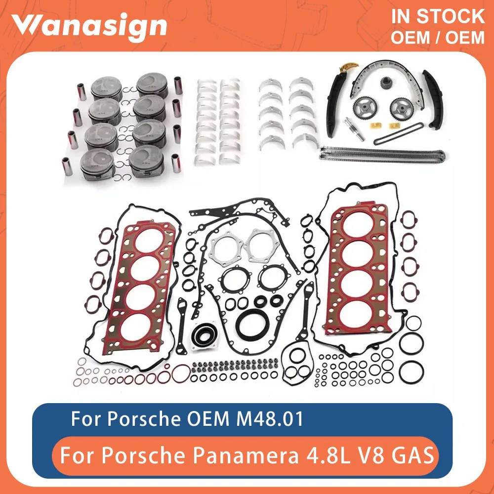 

Engine Overhaul Rebuild Gasket Set Piston Timing Chain Kit Fit 4.8 L For Porsche Panamera Cayenne S GTS M48 M48.01 4.8L V8 GAS