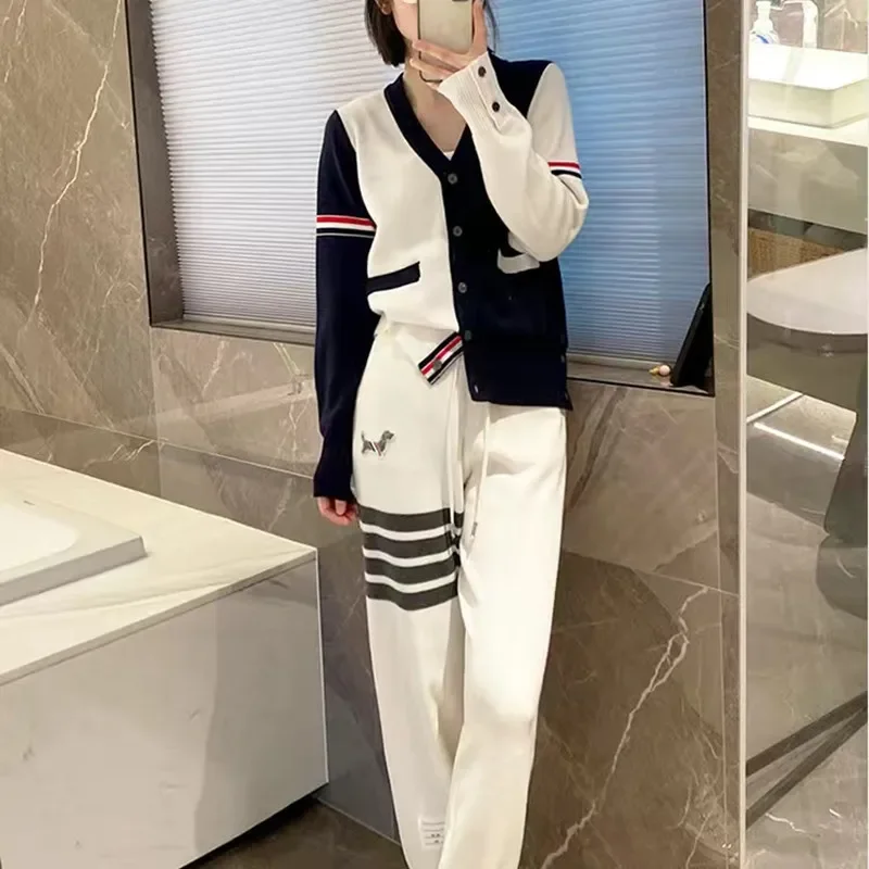 Korean Golf Clothing Women Embroidery Golf Pants +Knit Top Two Piece Set Women Golf Wear 2024 Autumn High Quality Golf Suits