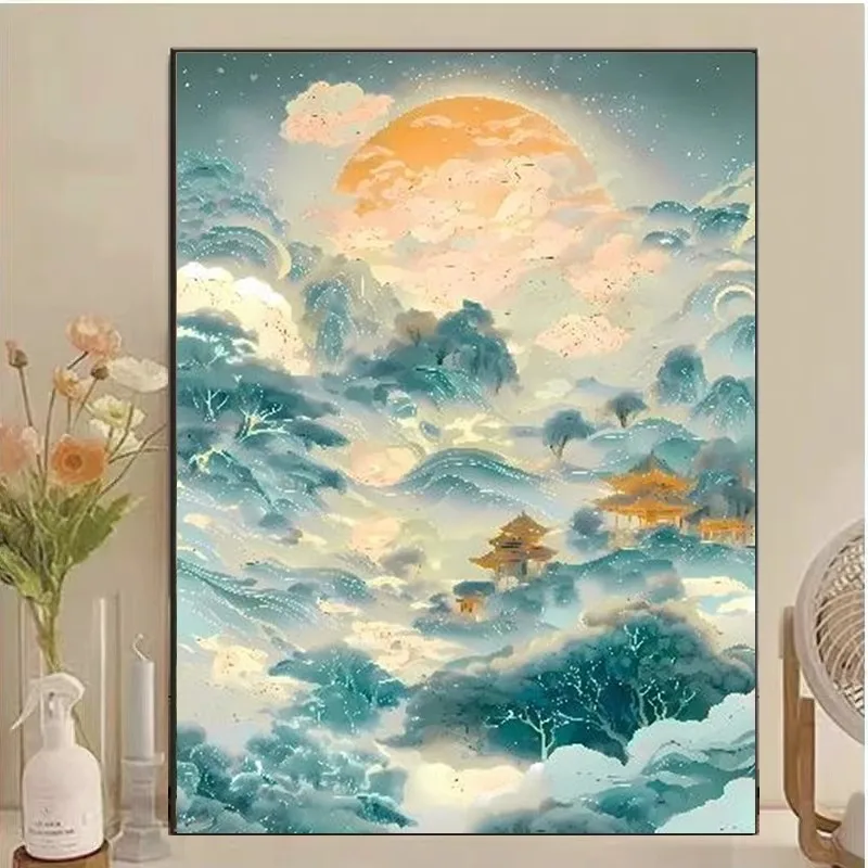 Imagem -03 - Cenário Bonito Kit Bordado Faça Você Mesmo Estilo Chinês Impresso Kits Ponto Cruz Thread Bordado Grupo Home Decor Artesanato Novo 9ct 65x85cm