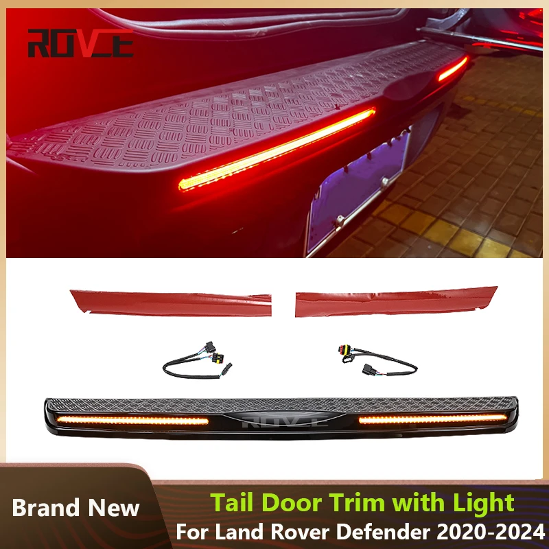 

ROVCE Rear Bumper Cover Guard Car Trunk Door Sill Plate Extended with LED Brake Turning Light For Land Rover Defender 2020-2024