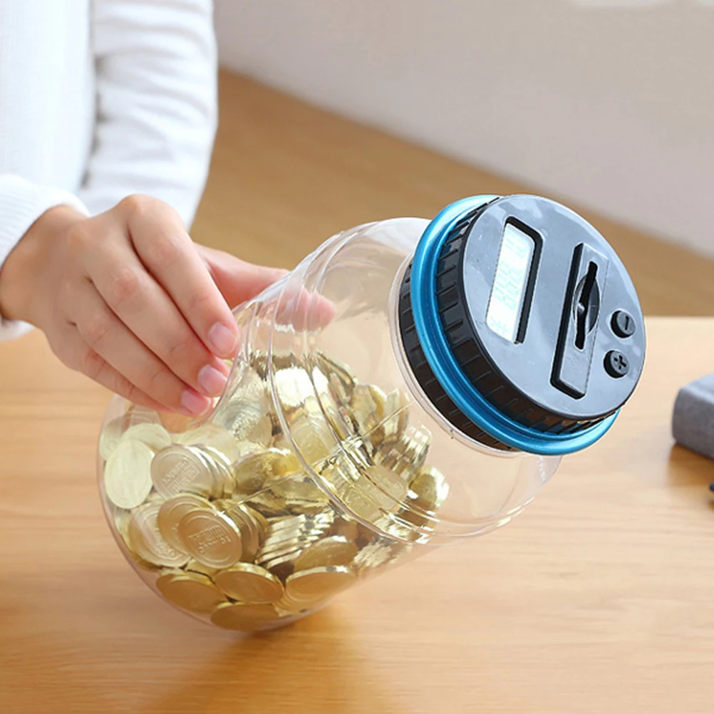جرة توفير بنك العملات المعدنية الرقمية عداد RMB ذو رقبة واسعة من البلاستيك الآمن للأطفال سهل الخروج للعملات المعدنية تعديل يدوي بالإضافة إلى ناقص #2