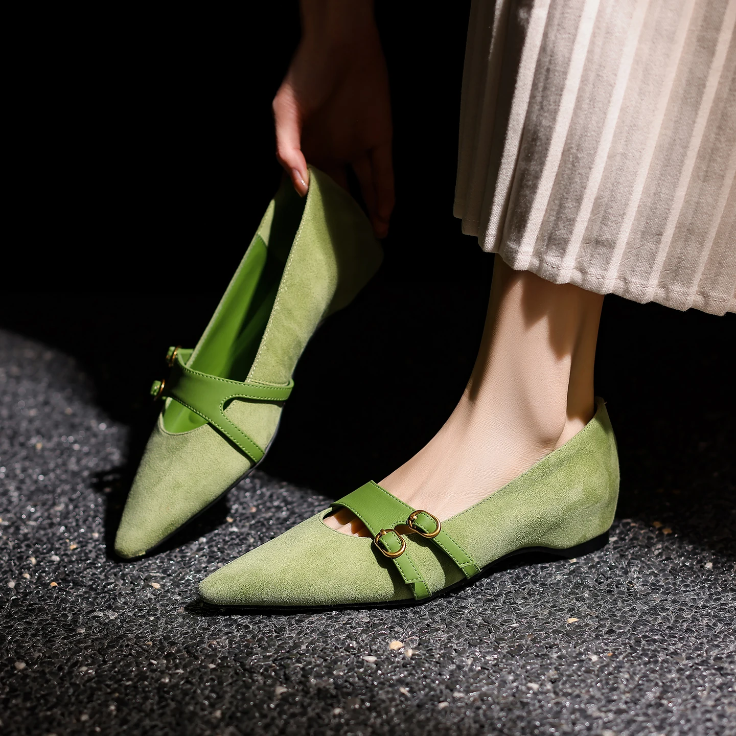 

Genuine Leather Sheepskin suede Women Shoes, Slip-on High Heels Increased Internal Shallow Mouth Comfortable Ladies Shoes