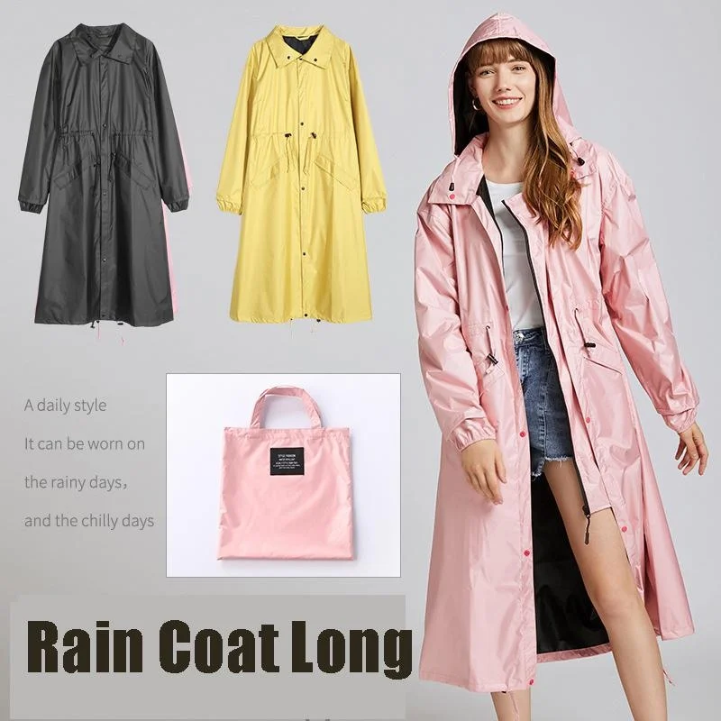 

Women Long Raincoat Waterproof Rain Jacket with Hood Zipper and Pockets Outdoors