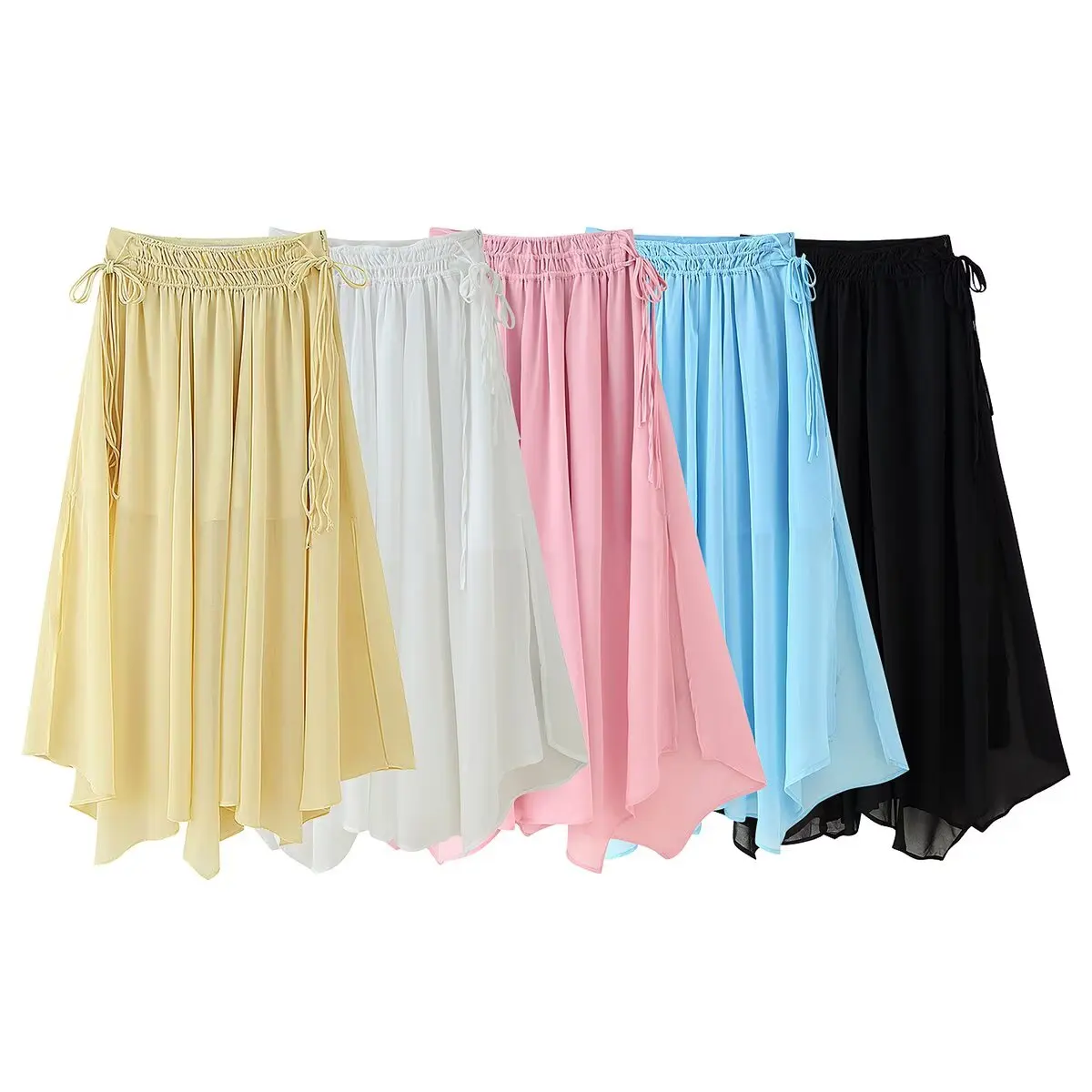 

DiYiG WOMAN 2025 Summer New Product Fashionable Five Color Drawstring Half Skirt Unique Large Swing Asymmetric Half Skirt Mujer