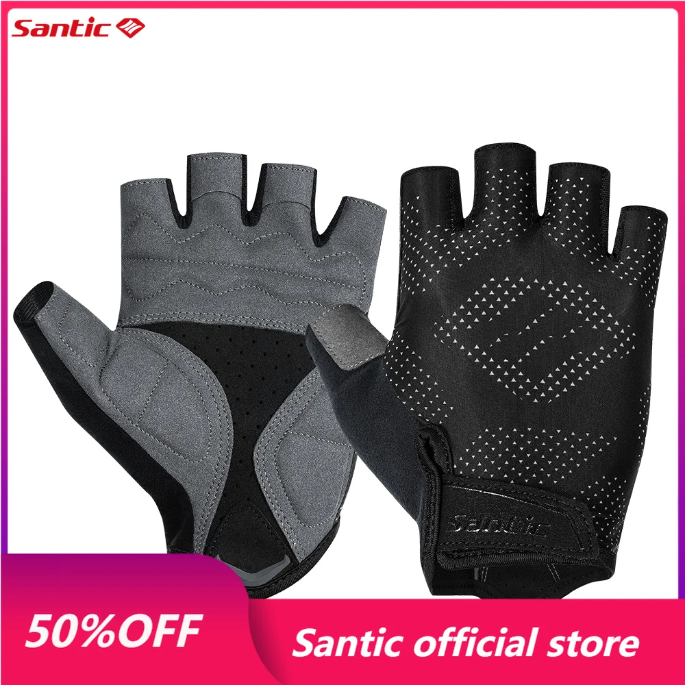 Santic Men's Cycling Gloves Summer Short Finger Cycling Gloves Outdoor Sports Shock Absorption Cycling Half Finger W3P145H