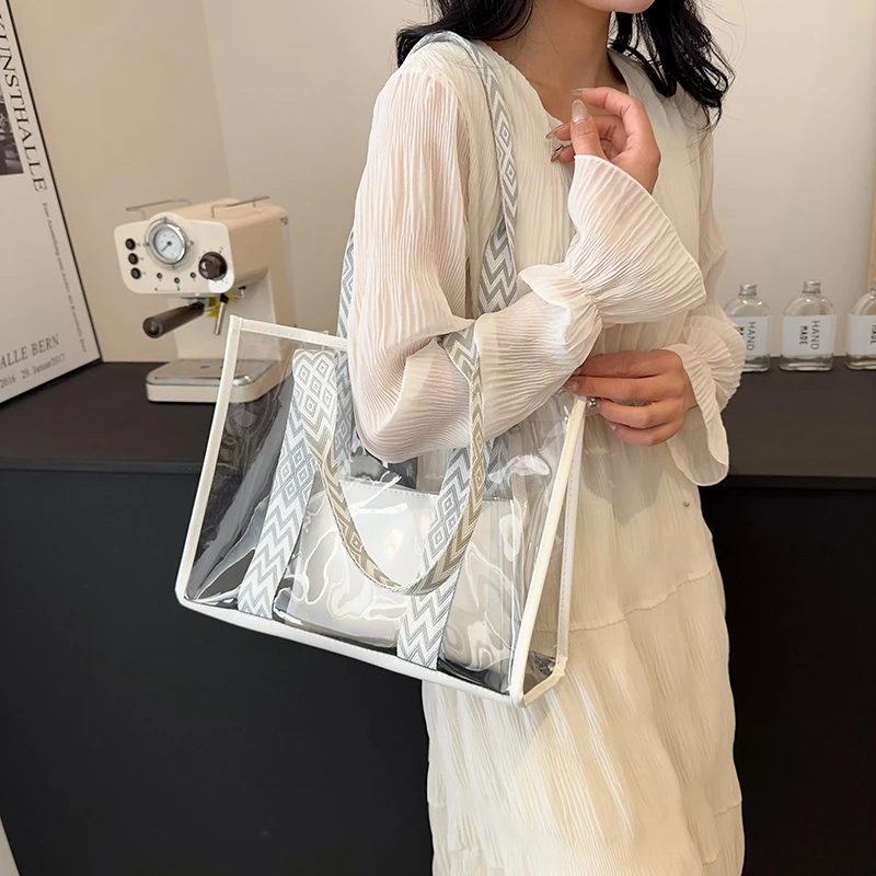 Large Size Transparent Shoulder Bags Fashion Casual Solid Color Tote Bag Female University Shopper Handbags Sac De Luxe Femme