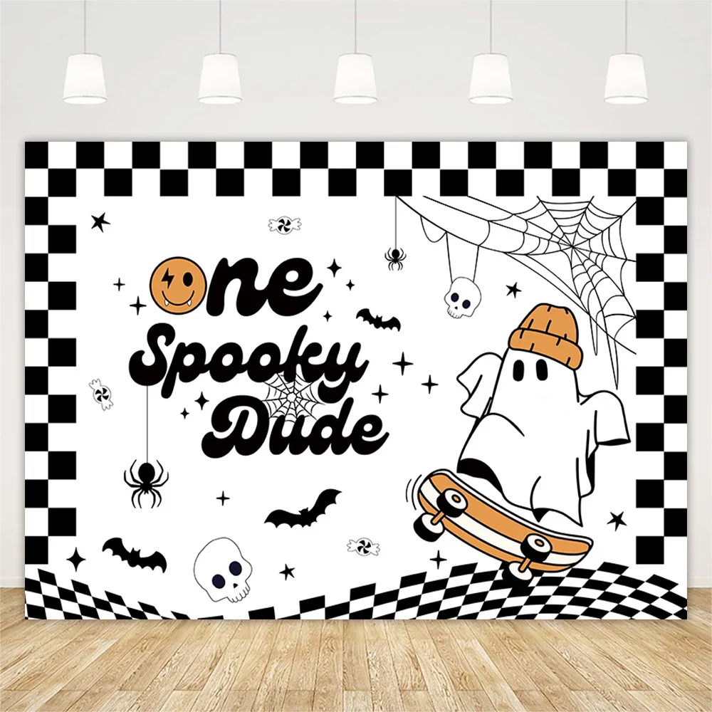 Fondo de dibujos animados de Halloween para Baby Shower, decoración de fiesta, un pequeño Boo está casi debido, fantasma, murciélago, bebé, 1er cumpleaños, foto de fondo