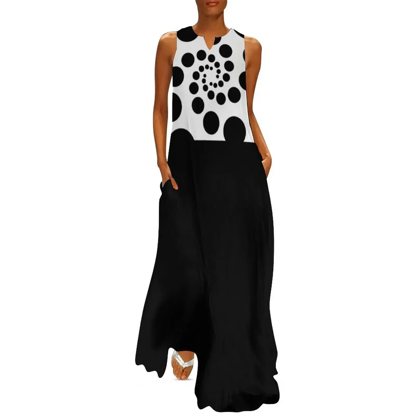 

1960s Retro Black And White Two Tone Black & Spots Long Dress prom dress luxury woman party dress dresses for womens