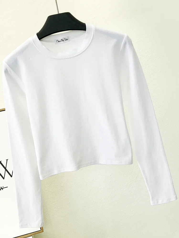 O넥 긴팔 배꼽 여성 의류, 섹시한 블랙 코튼, 가을 베이스 여성 의류, 캐주얼 패션