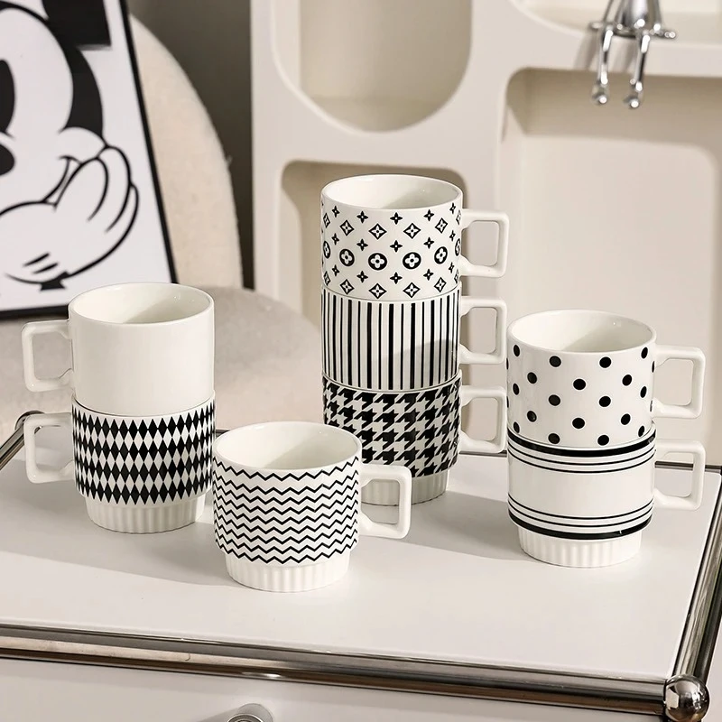 

1PC Nordic Style Ceramic Mug Suitable For Iced American Cappuccino Dot Mug Striped Coffee Tea Cup Stackable Office Water Cup