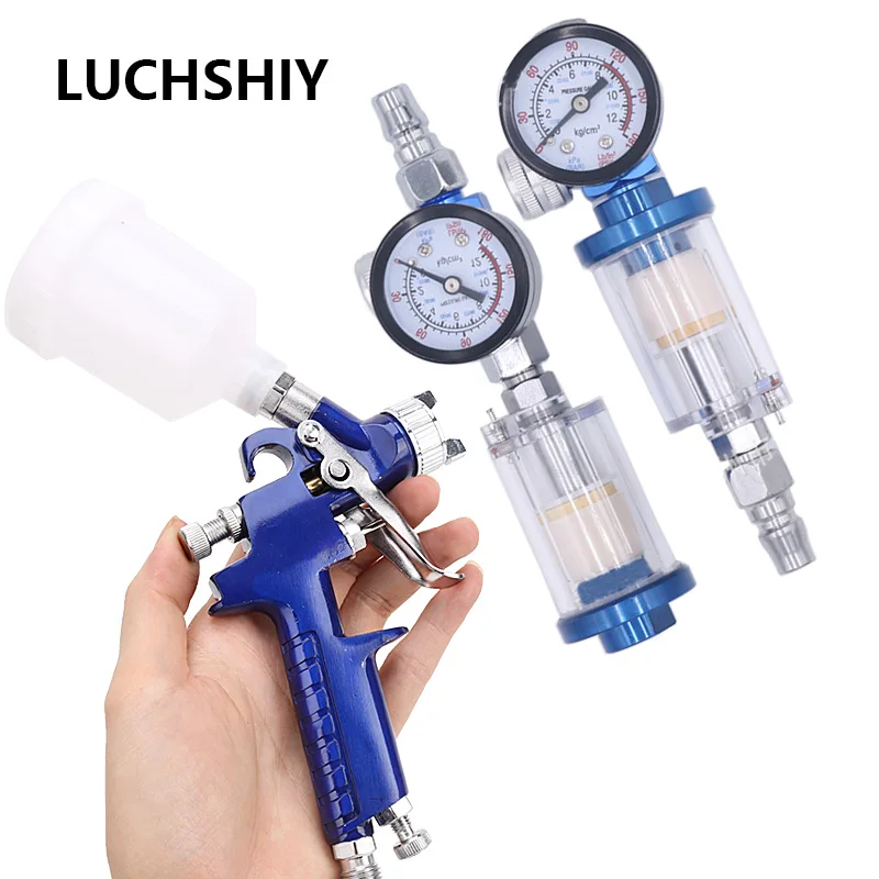 Spray Gun Air Regulator Gauge In-line Oil Water Trap Filter Separator 0.8/1.0mm Nozzle Paint Spray Gun Pneumatic Tools Airbrush