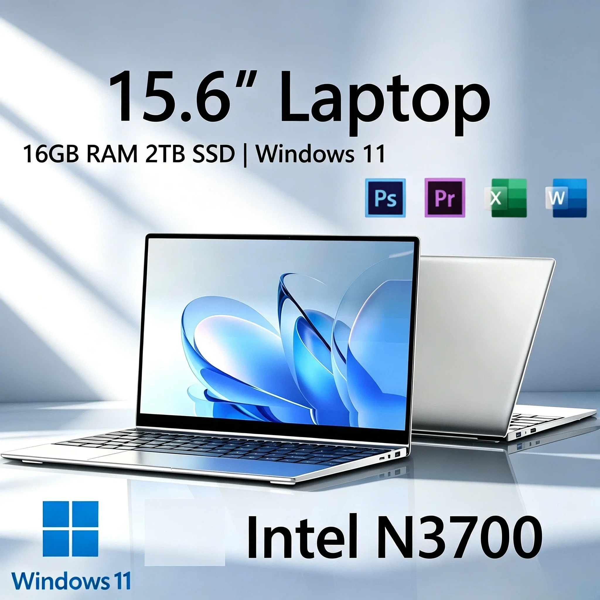 

NEW 15.6 Inch Ultra Slim Notebook Intel N3700 16GB RAM 2TB SSD Windows 11 Laptop Gamer 1920x1080 Office Study PC Plus