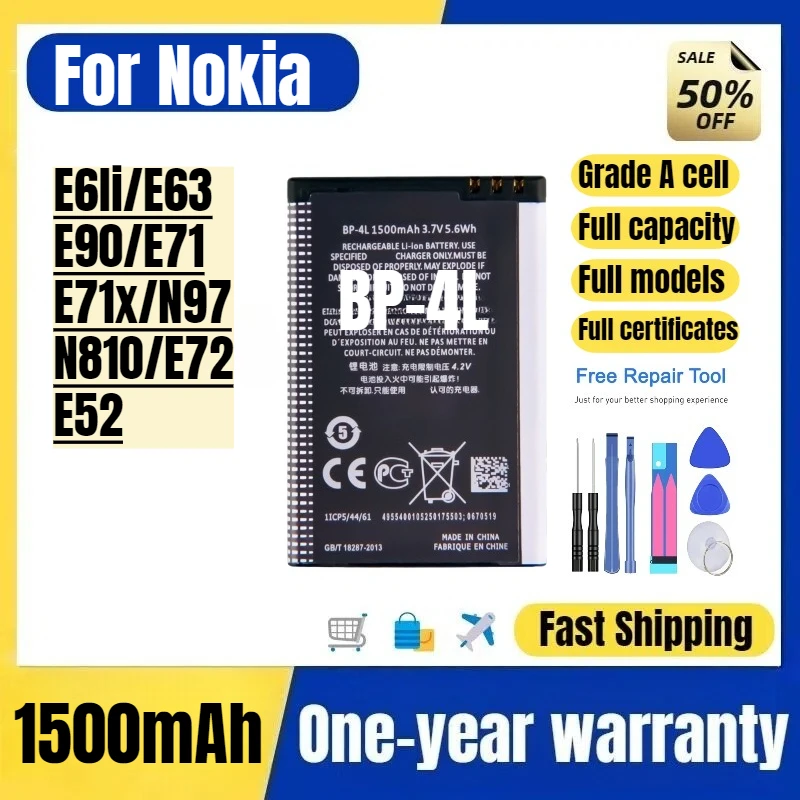 

BP-4L for Nokia E6li/E63/E90/E71/E71x/N97/N810/E72/E52 Phone Battery High Quality Replacement Bateria Grade A Cell with Tools