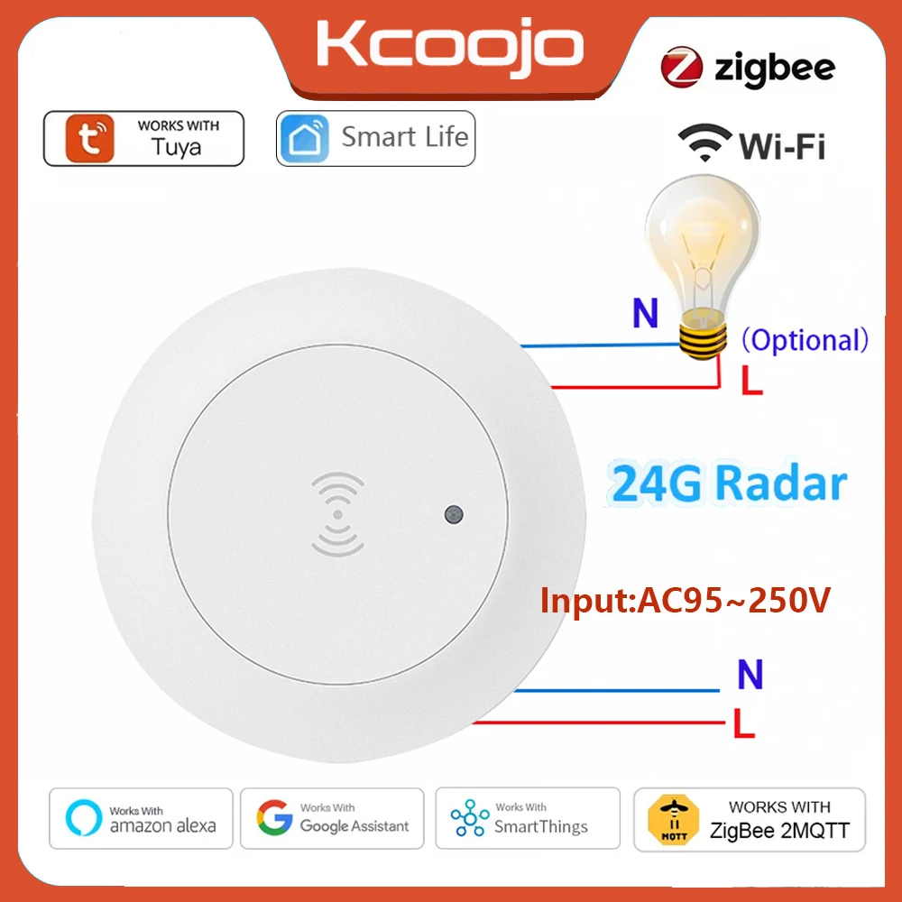 Tuya Smart Life ZigBee/WiFi 24G MmWave رادار جسم الإنسان وجود محس حركة لمفتاح الإضاءة كشف اللمعان 110/220 فولت