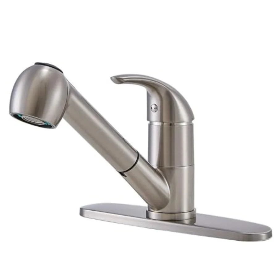 

Modern Single Handle Stainless Steel Brushed Nickel Pull Out Sprayer Bar Kitchen Faucet, Small Kitchen Sink Faucet with Escutch