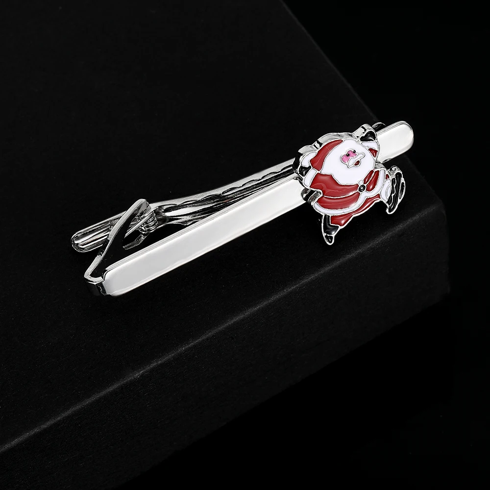 Classic Mens Santa Claus Shaped Cufflinks&Tie Clip Set Funny Merry Christmas Jewelry Xmas Gift