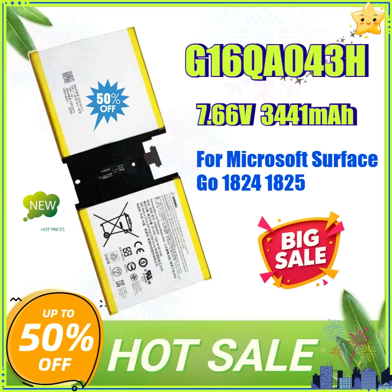 New G16QA043H 7.66V 3441mAh Laptop Battery for Microsoft Surface Go 1824 1825 2ICP4/76/76 Tablet Replacement Built-in Battery