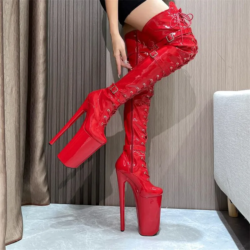 

Spring Autumn NightClub Stilettos 26cm Thin Heels Over The Knee Boots Platforms Shoes Woman Botas Mujer Party Motorcycle Pumps