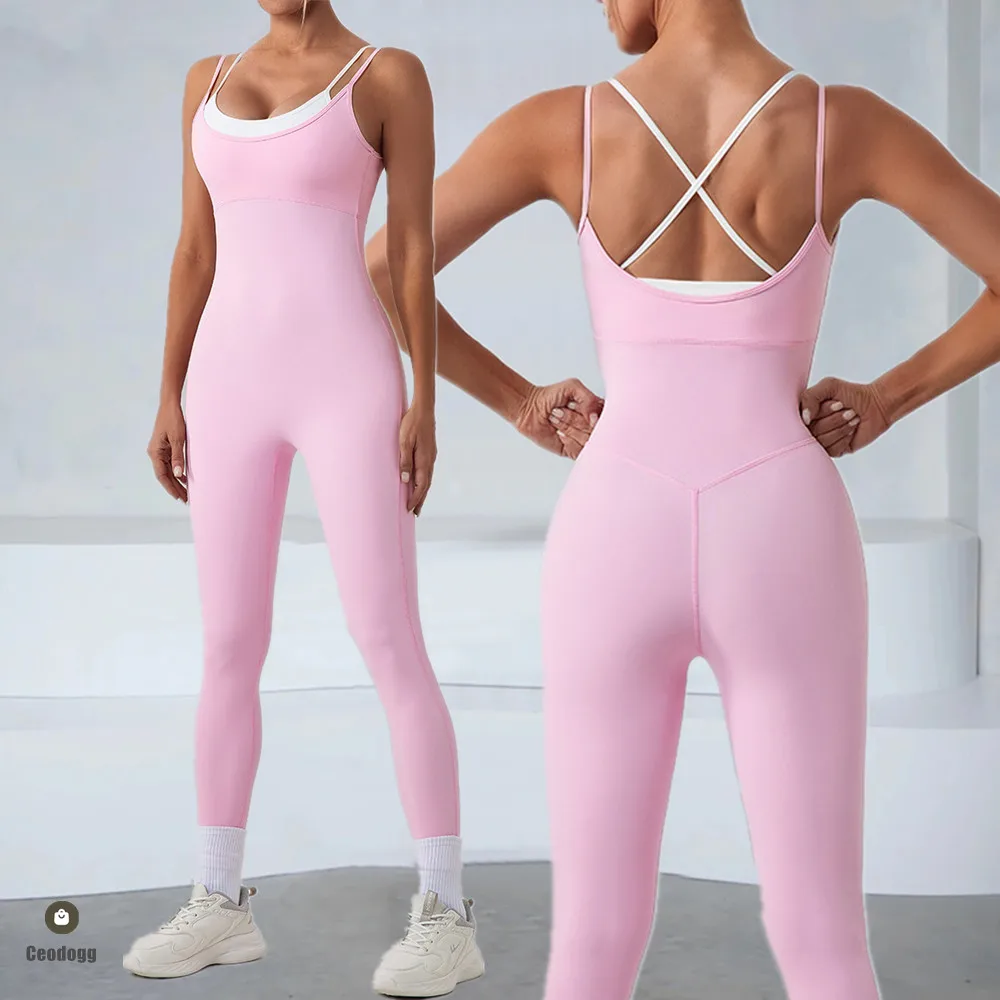 

Nylon Pad Women Clothes Yoga Set One Piece Jumpsuits Fitness Rompers Legging Sportswear Gym Workout Tracksuit Active Wear XP47