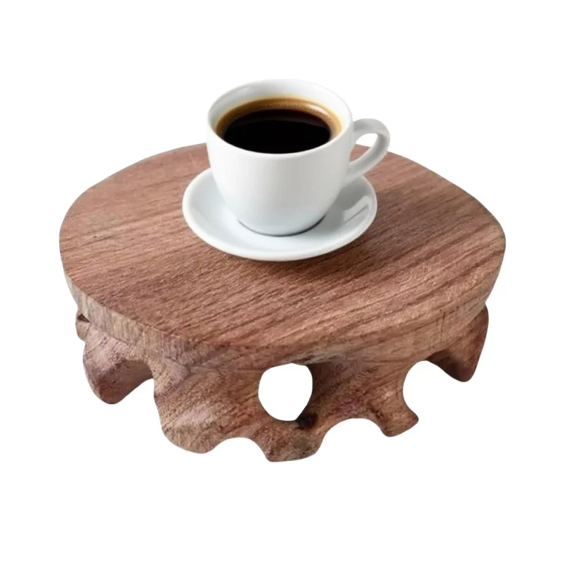 Simple Miniature Wooden Coffee Tea Sets Pedestal Figurine Vase Flower Pot Display Stand Bonsai Plant Holder Standing Flower Base