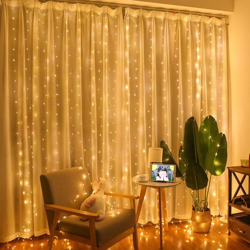 New Year 2024 Garland LED Copper wire Curtain Fairy Lights 3 Meter Home Window Bedroom Christmas Wedding Party Decoration Lamp