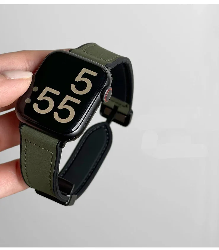 Leder + Silikonarmband für Apple Watch Band Ultra 49 mm 44 mm 45 mm 41 mm 46 mm 40 mm 42 mm Magnetarmband iWatch Serie 10 9 8 7 6 – Detail 12