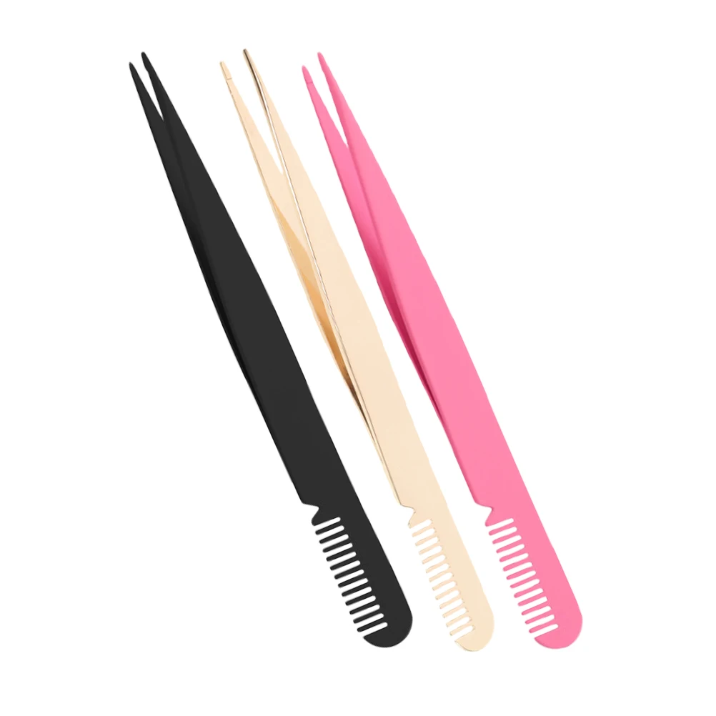 3 قطعة ملاقط تمديد الرموش من الفولاذ المقاوم للصدأ أداة الرموش مع مشط لتجعيد الرموش وتطبيق أداة التجميل الاحترافية