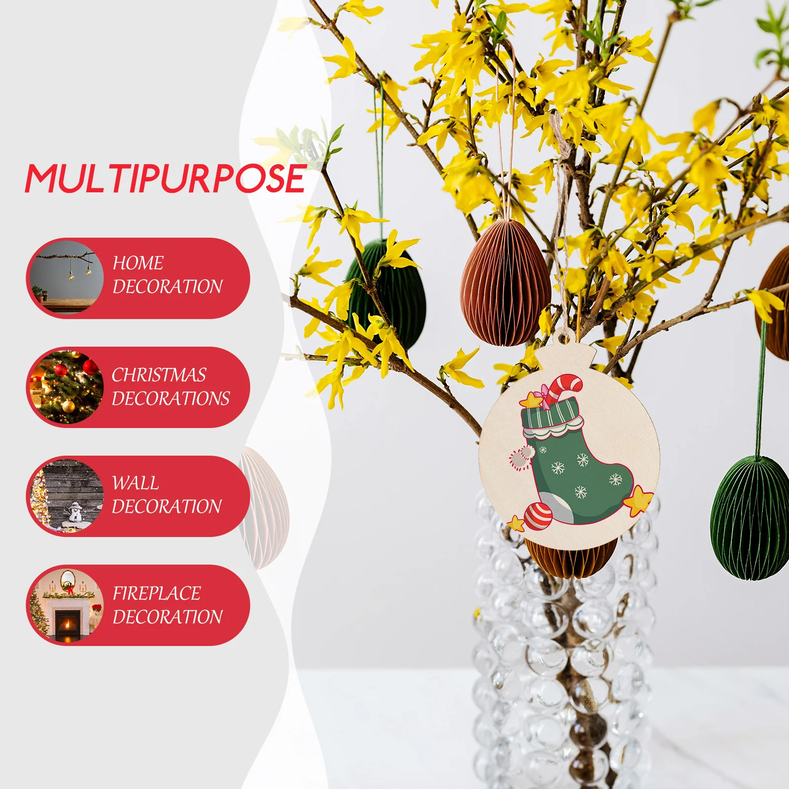 

50Pcs Xmas Wooden Cutouts Unpolished Blank Wood Slices Pre-Drilled Holes Rustic Holiday Decor Unfinished Blank Wooden Slices