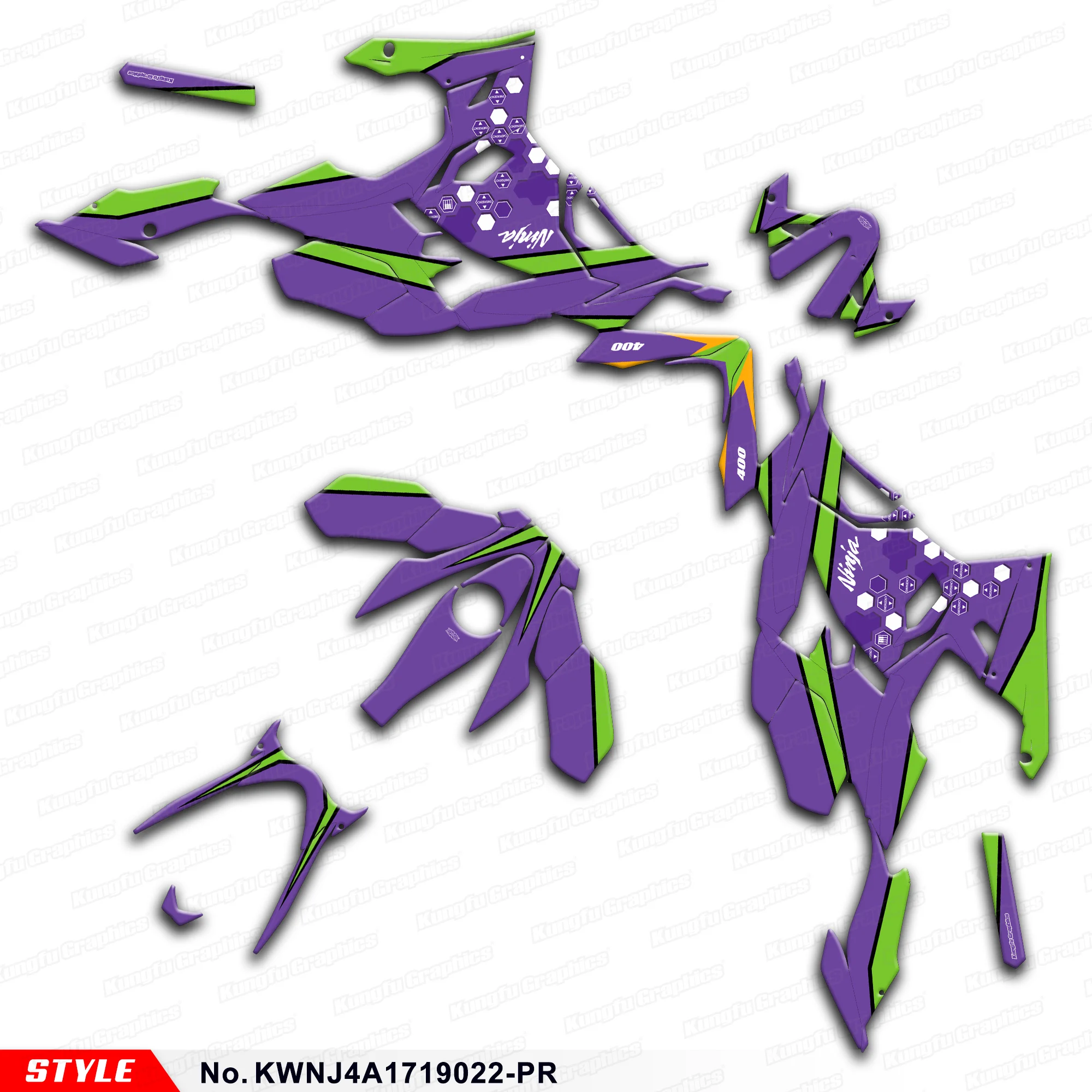 

JY RACING Graphics Decal Kit Wrap Design for Kawasaki Ninja 400 ABS Ninja250 2017-2023, Rebuild Kit, KWNJ4A1719022-PR