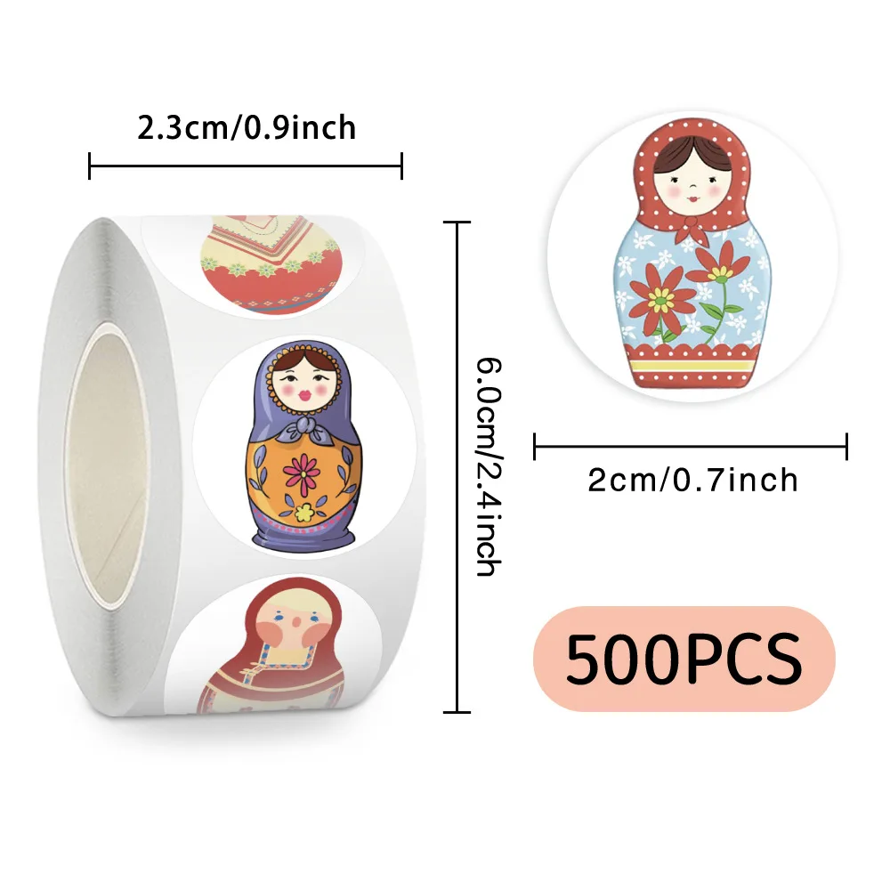 500 Stück/Rolle Niedliche Matroschka-Puppen Aufkleber mit Nationalen Elementen zur Dekoration von Koffern, Scrapbooking, Motorrädern, Laptops und Schreibwaren