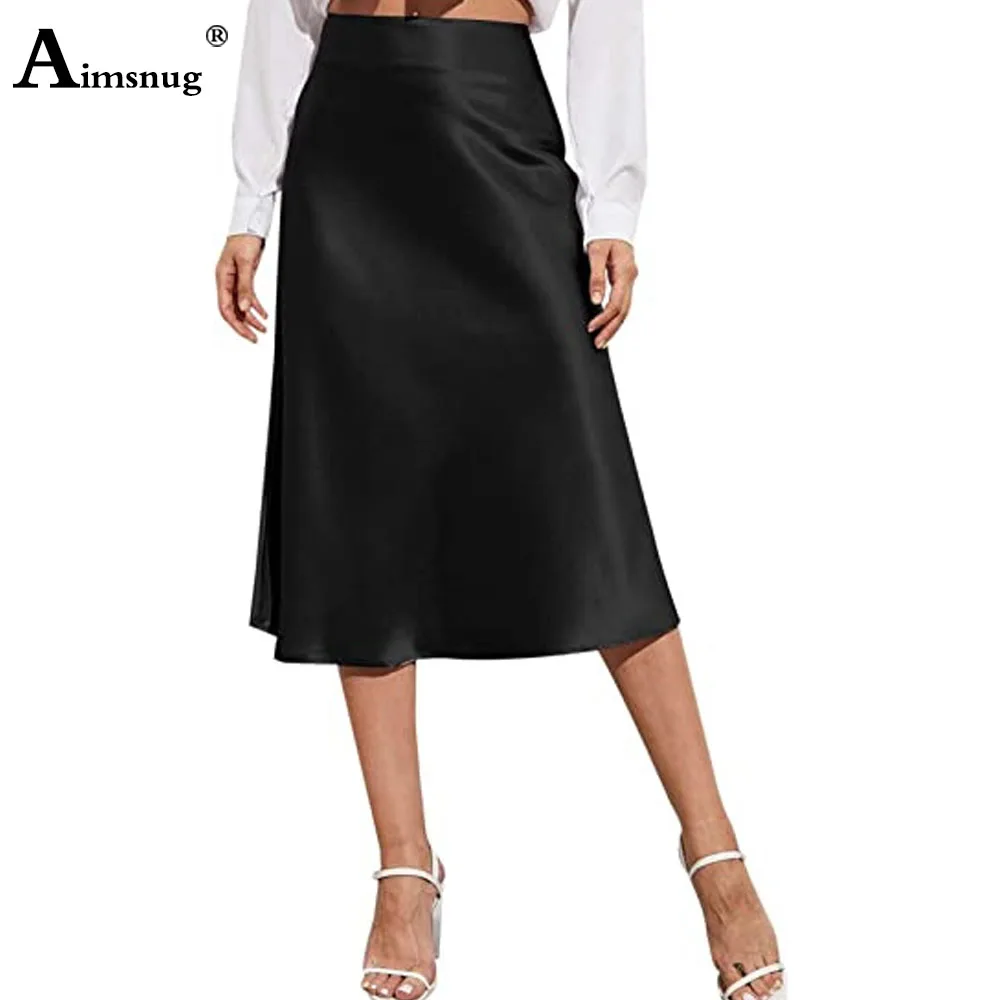 2024 New Spring Casual Retro Silk Imitation Skirts Women Knee-Length Skirts High Waist Skirt Ladies Elegant Formal Party Dresses