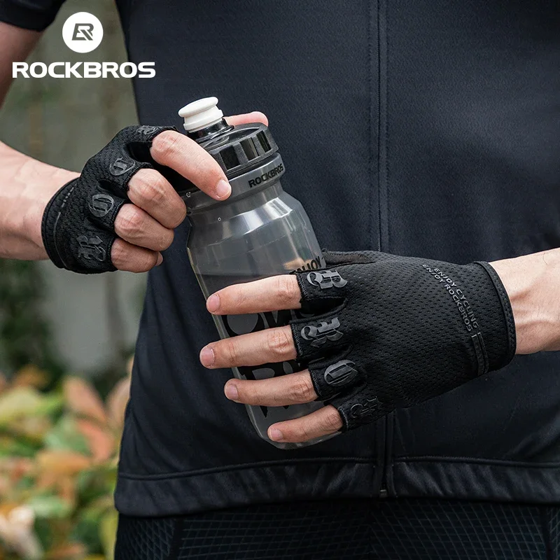 ROCKBROS Half Finger Gloves SBR Palm Pads Breathable Anti-shock Cycling Gloves High Elasticity Fitness Bicycle Fingerless Gloves