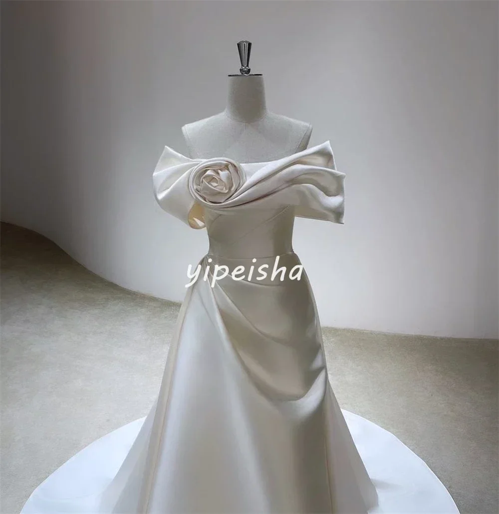 Yipeisha Satin Handmade Flower Pleat Cocktail Party A-line Off-the-shoulder Bespoke Occasion Gown Women Long Dresses Ball Gown